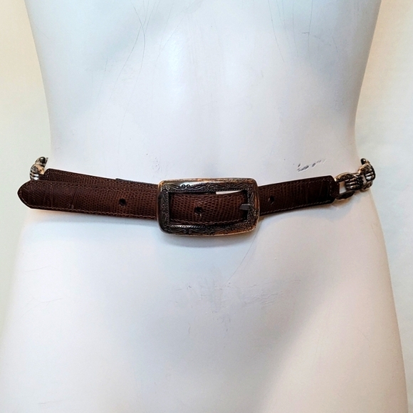 Vintage Brighton Brown Leather and Chainlink Belt - Picture 1 of 7